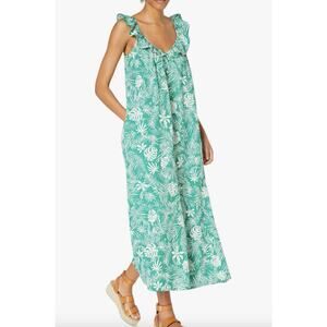 Grace Atwood The Drop Sz 3XL Green White Floral Sleeveless Maxi Dress Ruffles